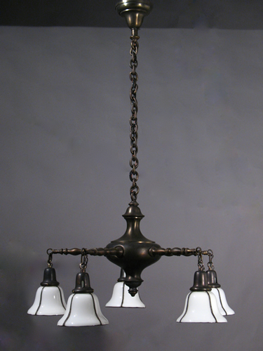 Arts and Crafts Chandelier with Slag Glass Shades